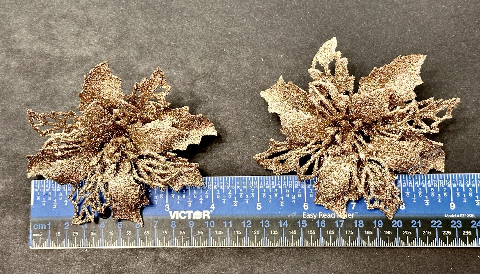 18 Champagne Tinted Glitter Christmas Accents Poinsettias Butterflies & Clips