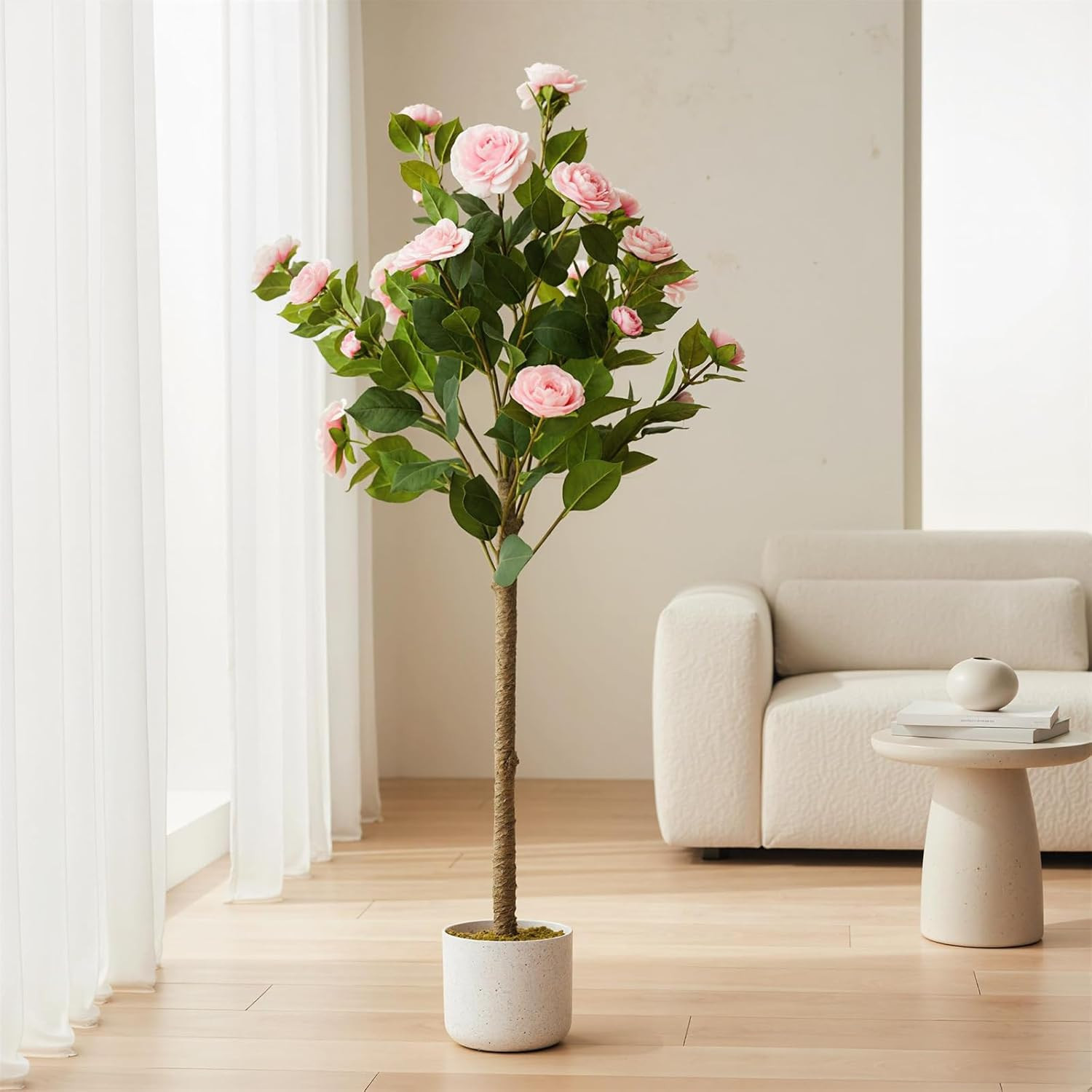 3.6FT Faux Camellia Tree with 20 Pink Flowers for Home and Office Decor