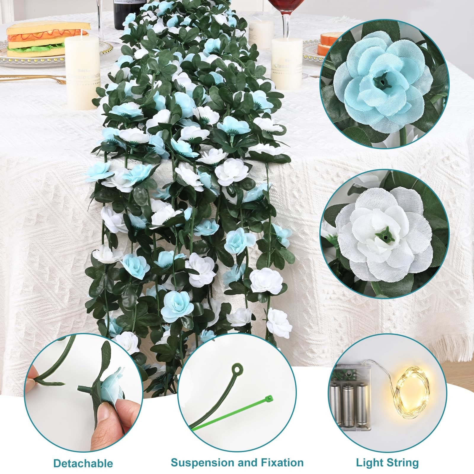 Flower Garland Rose Vines, 5 Strands 41Ft Flowers Vines for Bedroom with 33 F…