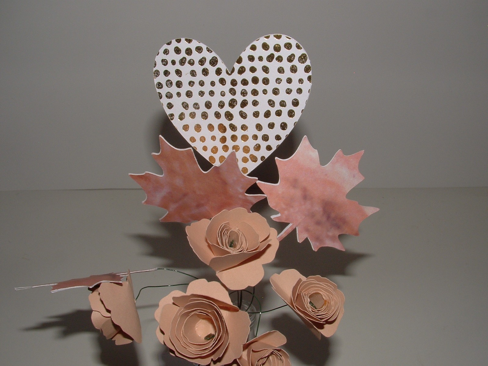 Paper Handmade Fall Flower & Leaf Bouquet, Leaf Shape Upcycled Vase, Gift Tag
