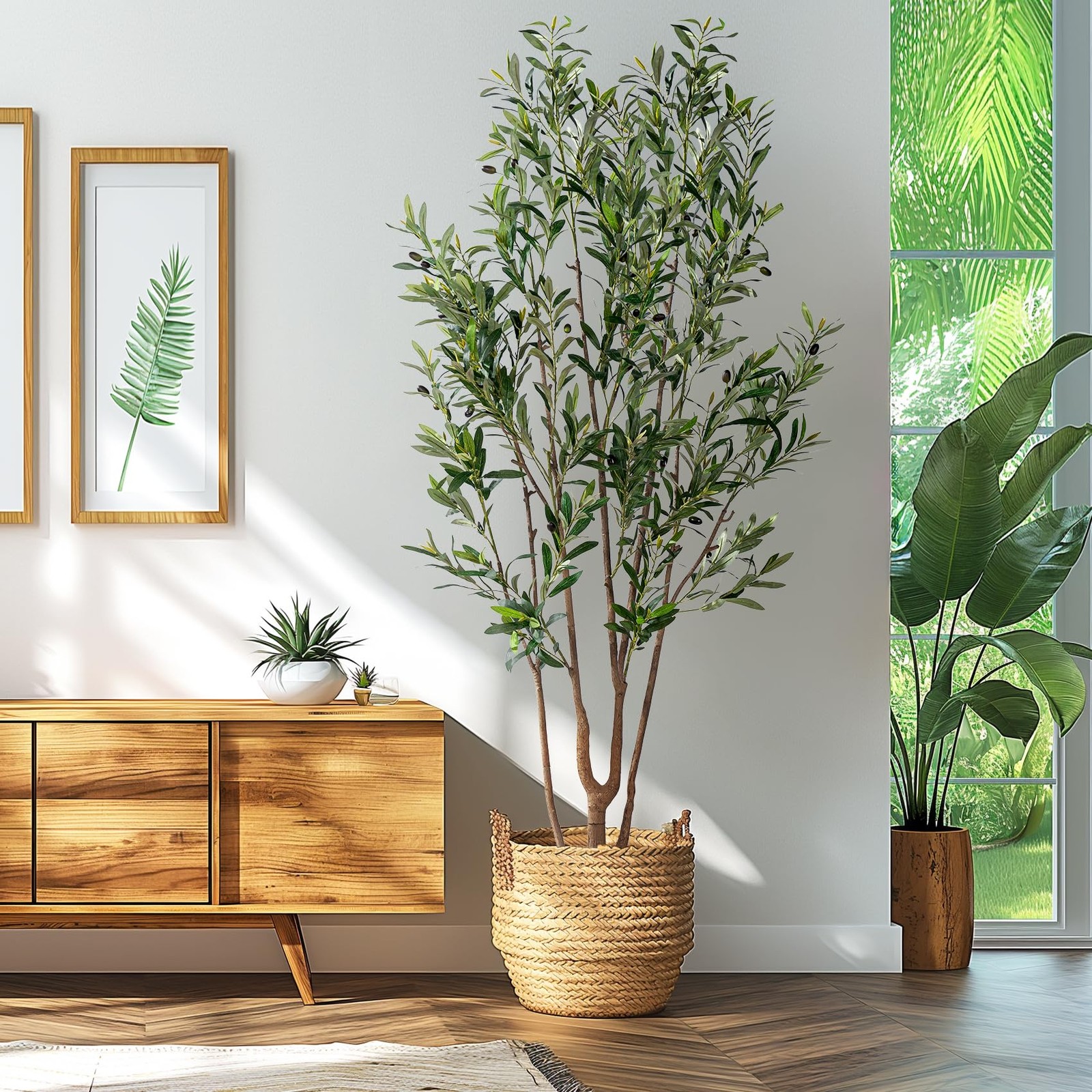 Artificial Fiddle Leaf Fig Tree 7ft with White Planter Realistic Fiddle Leaf …