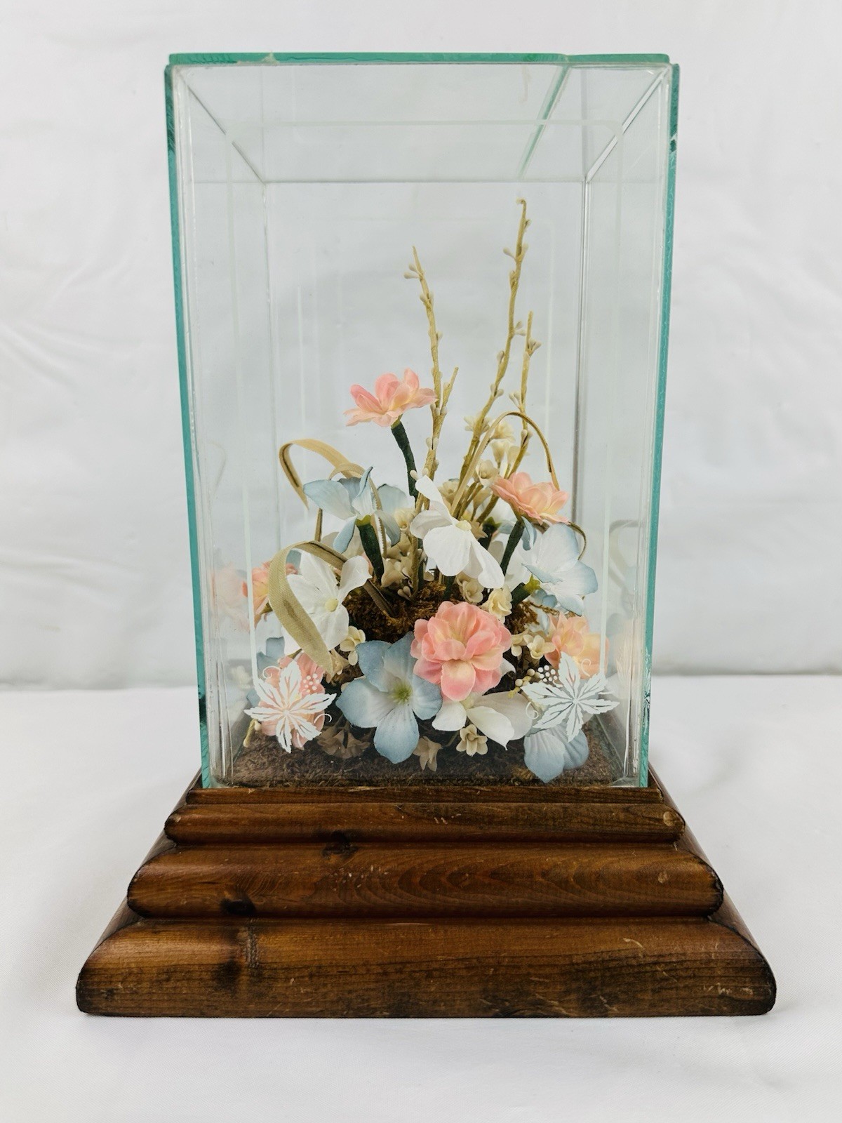 Vintage Glass & Wood Display Terrarium Music Box CottageCore For Upcycle Crafts