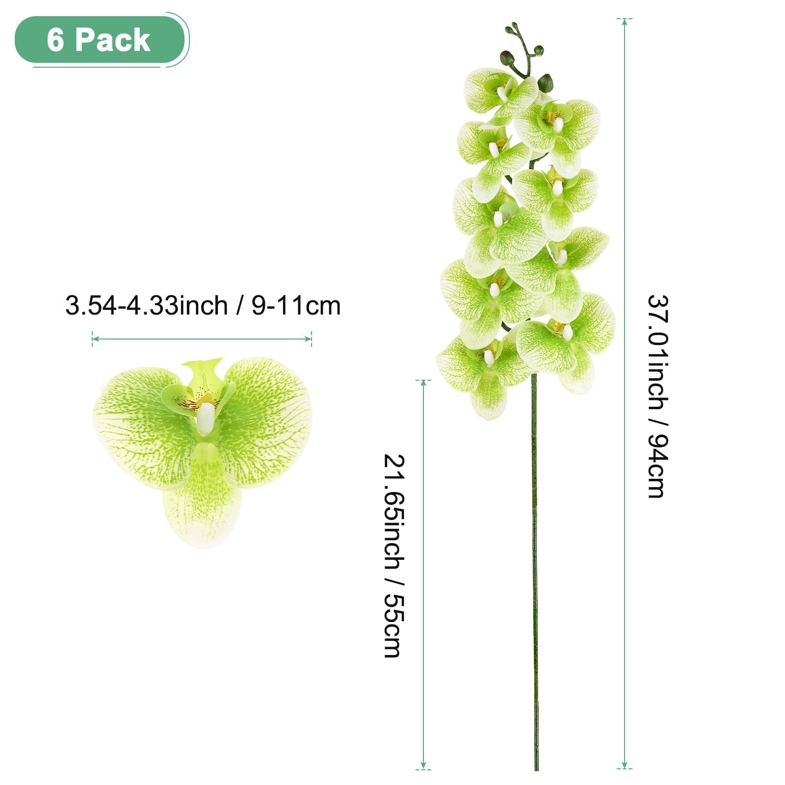 6-Pack Artificial Orchid Flowers 9 Large Petals 37 Inch Faux Phalaenopsis Sil…
