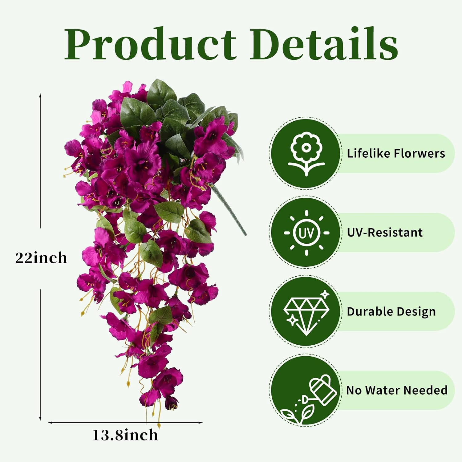2 Pack Artificial Hanging Flowers, Fake Hibiscus Hanging Plants, UV Resistant Si