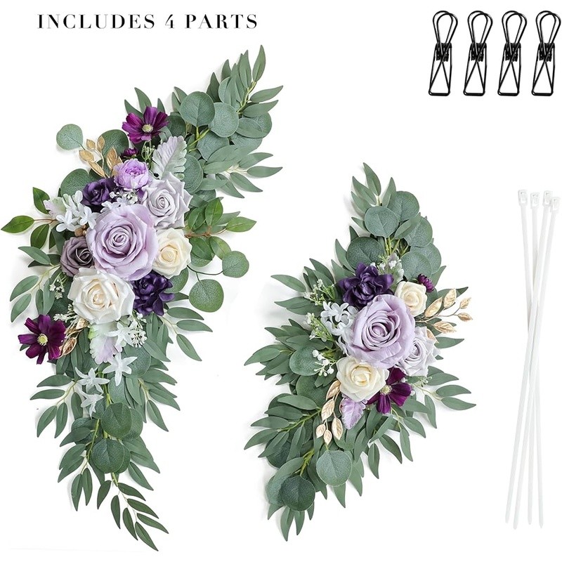 Purple Flower Swag Kit Wedding Decoration Easy Install Faux Silk Arch Flowers US