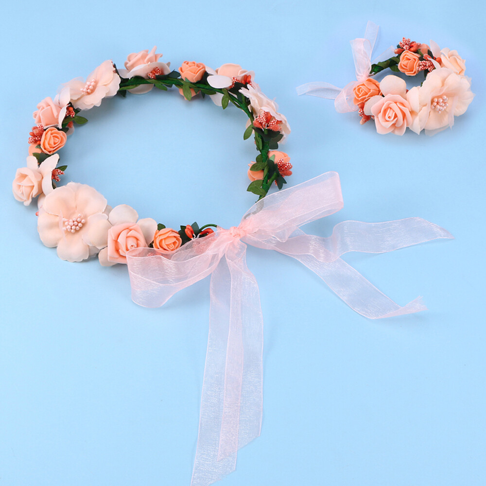 Flower Hair Band Flower Wristband Women Wedding Garland Headband