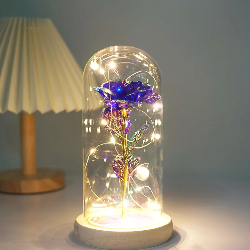 Wholesale artificial rose LED lighting, high-quality 24K rose glass cover