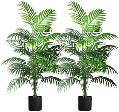 4ft 2pcs Large Artificial Plants Fake Palm Tree Tropical Palm Leaves Faux Pal…