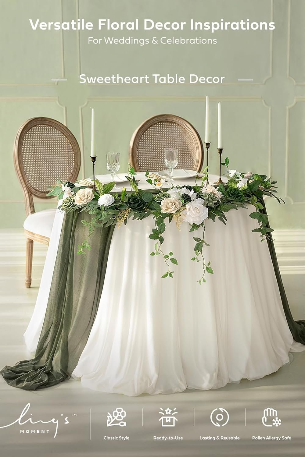 Flower Garland – 6FT Eucalyptus & Rose – Sweetheart Table Decor for Wedding Rece