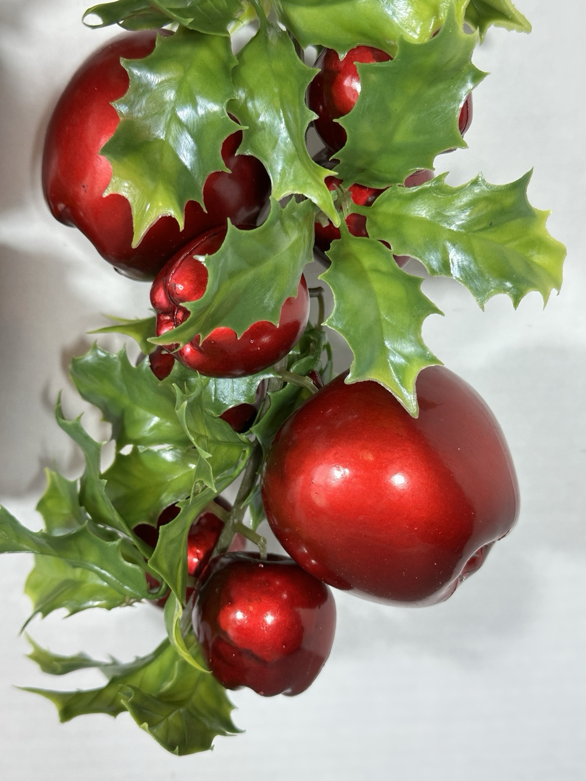 Lot of 2 Vintage Artificial Christmas Foliage Swag Apples & Holly 21″ Long NICE