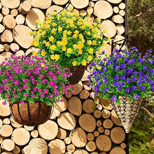 Bundles Outdoor Artificial Flowers UV Resistant Fake Boxwood Plants, 6 Yellow