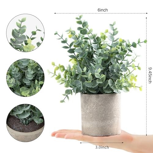 2 Pack Small Fake Plants Eucalyptus Potted Artificial Plants for Shelf Desk