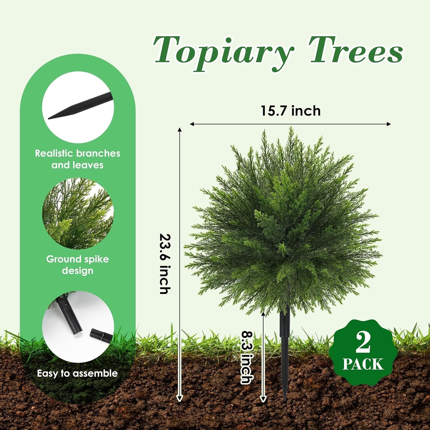 23″ Artificial Topiary Bushes for Outdoors with Spike, Cedar Topiary Ball Trees