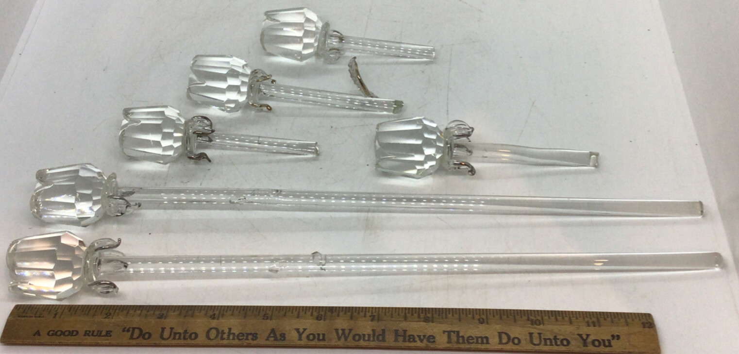 Crystal Glass Long Stem Roses Lot of 6 Various Lengths Great For Crafts