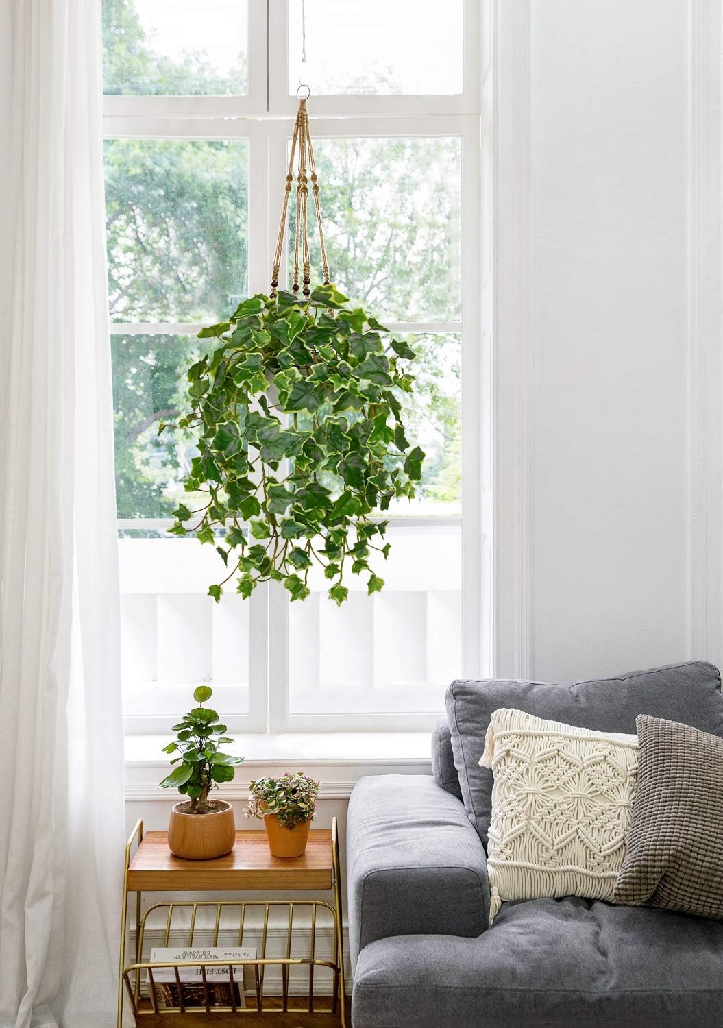 Fake Hanging Plants with Pots Artificial Potted Ivy Vine Greenery Wall Decor