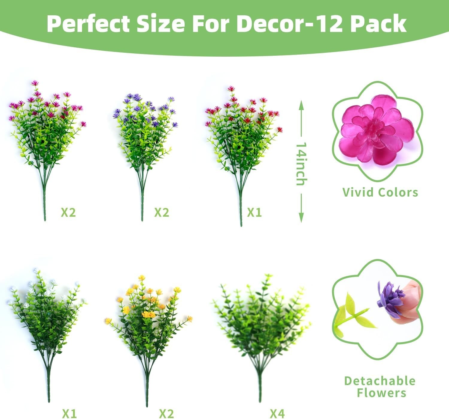 12 Bundles Artificial Flowers for Outdoors Fake Plants UV Resistant Plastic F…