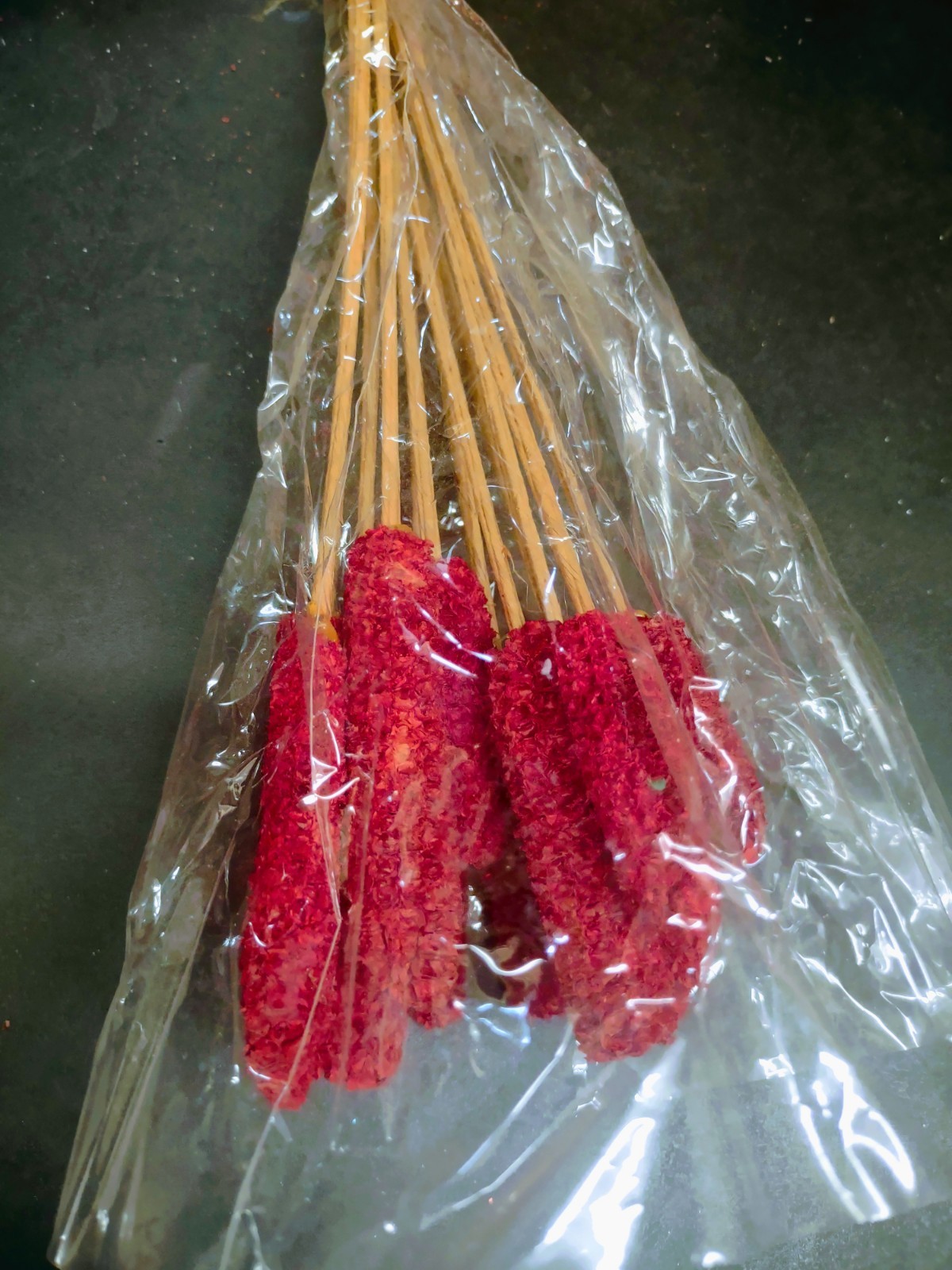 12 Wired Stems of Dried Corncobs, Real Dry Corn Cob for Floral Design, Red Dyed