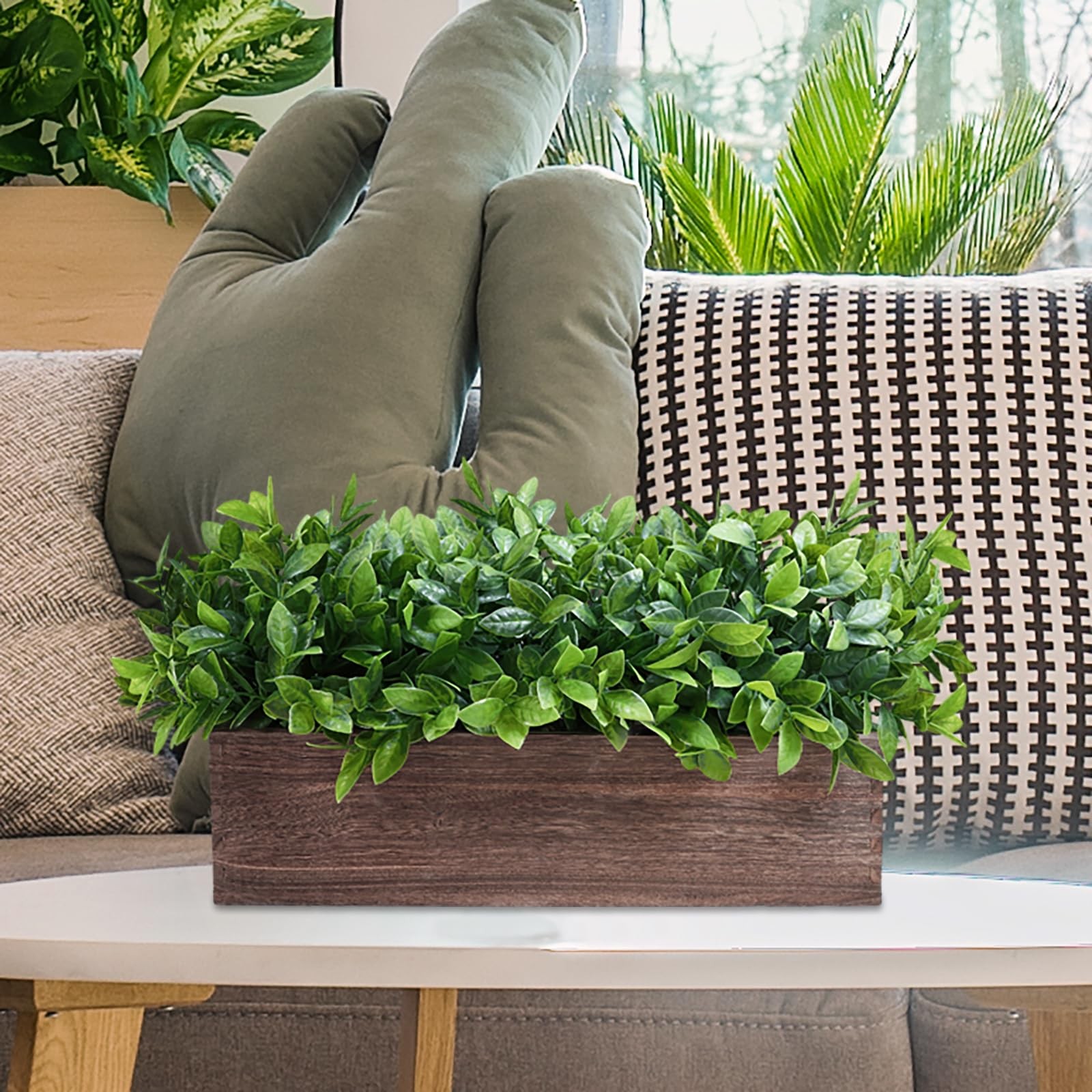Best Winlyn 14″ Artificial Boxwood Plants in Rectangular Wood Planter Farmhouse