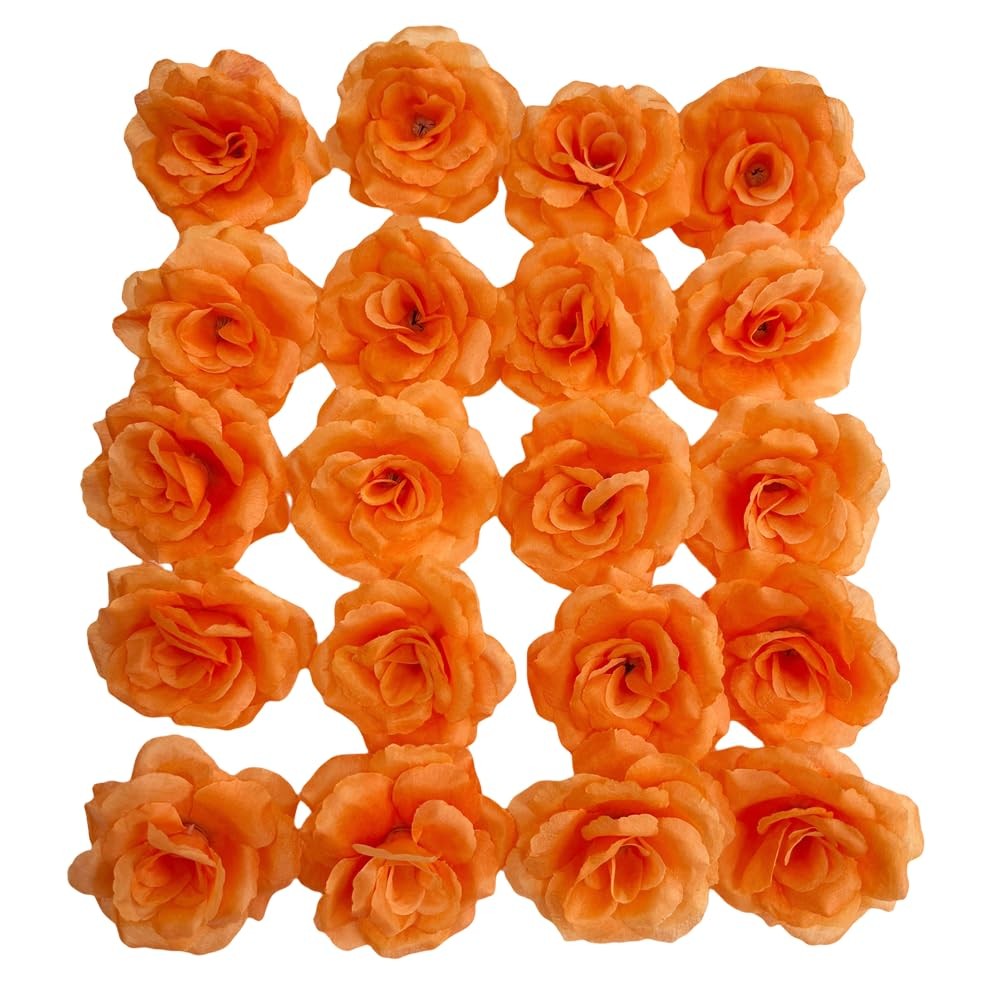 25 PCS 3 Inch Artificial Rose Flower Heads Silk Wedding Home Decor DIY Orange