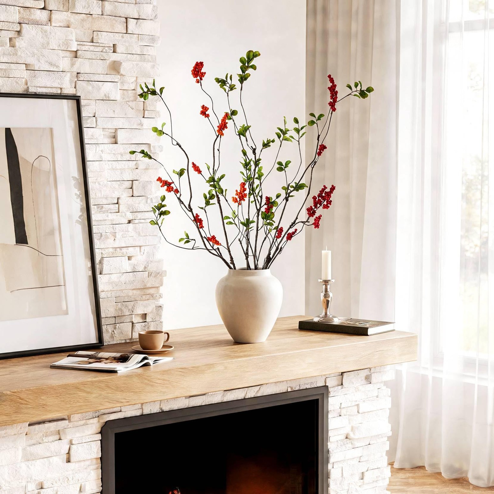 6PCS Realistic Artificial Stems for Vase, 37.8inch Long Faux Branches with Gr…