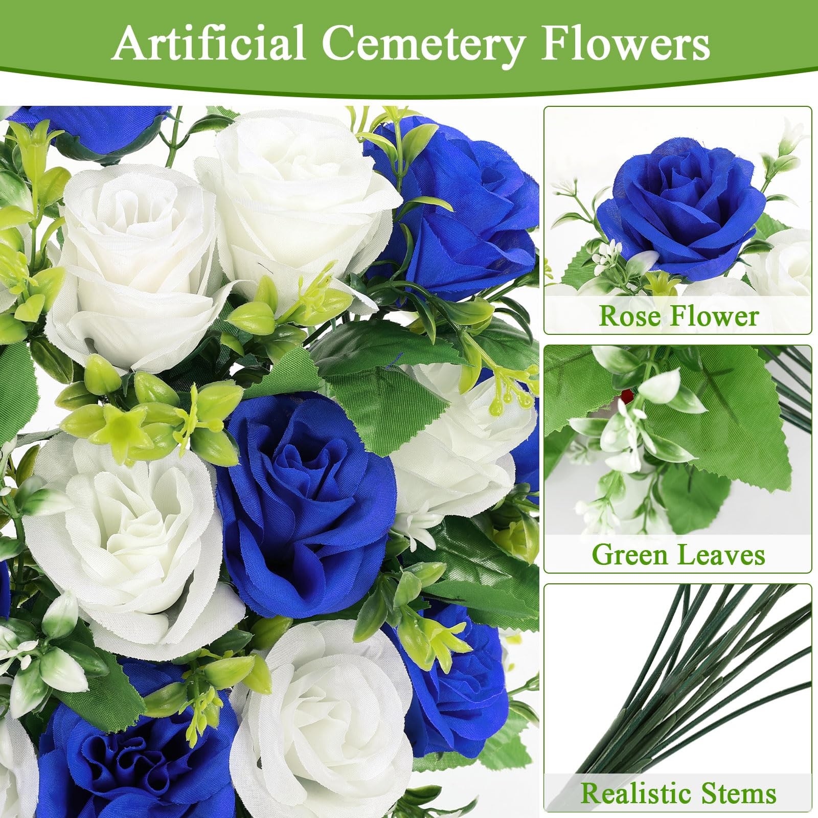 U’Artlines 2Pcs Artificial Cemetery Flowers with Vase for Grave, Silk Memoria…