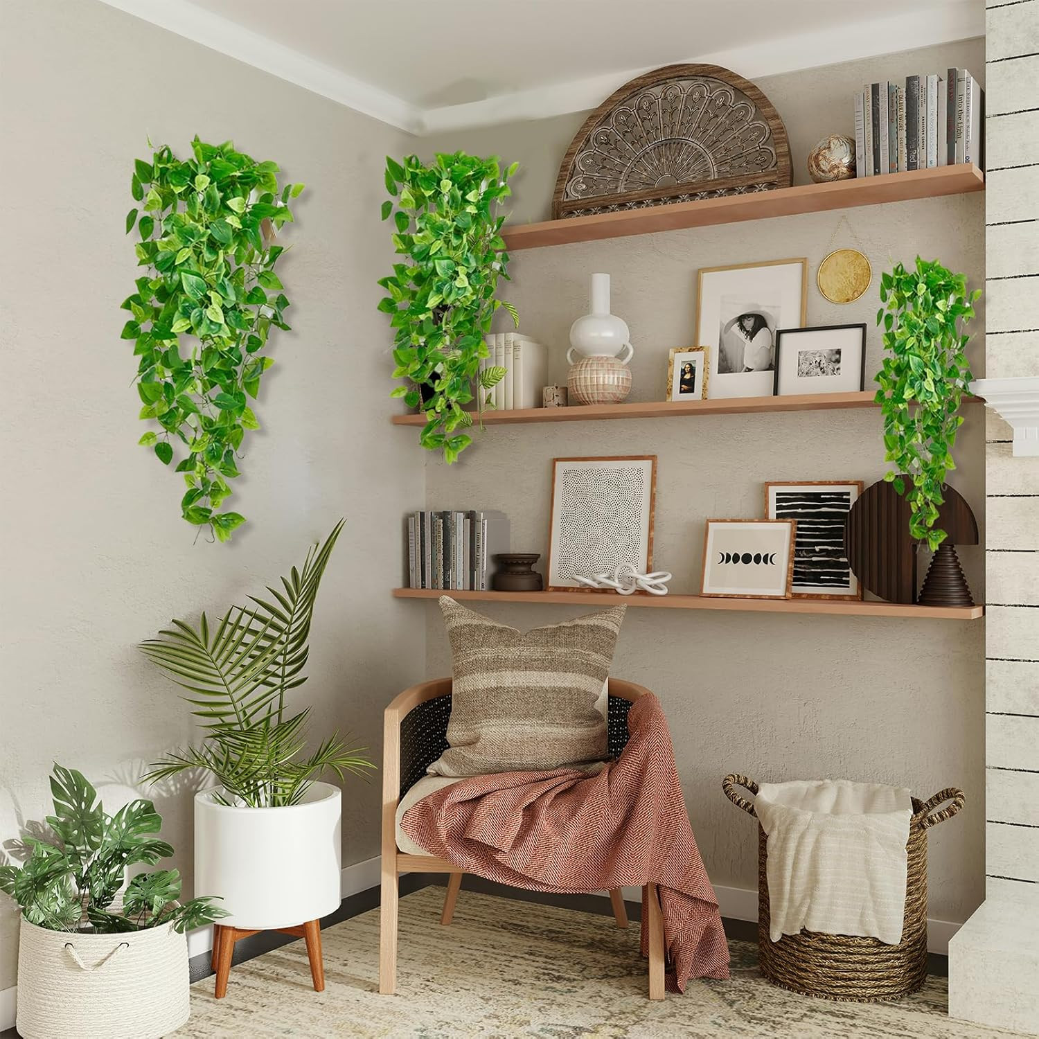 Fake Hanging Plants Vines(2Pcs)For Room Decor, Artificial Ivy Greenery Garlands