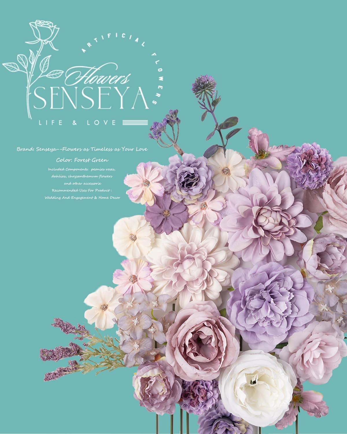 Artificial Flowers Combo Set, Purple Silk Roses, Peonies, Dahlias with Stems …
