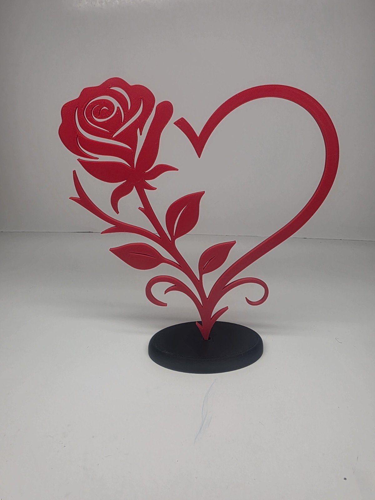 Rose Heart 3d Printed Decor With Stand Love Gift Home Decoration