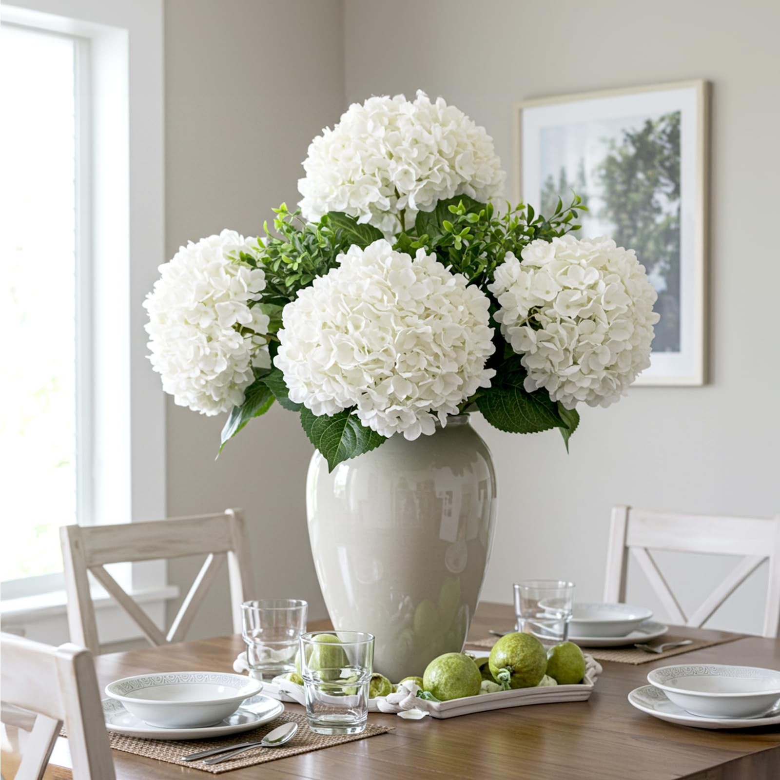 12PCS White Hydrangea Artificial Flowers for Outdoors and Indoor, Silk Faux H…