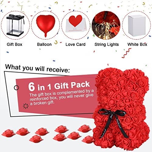 Romantic Rose Bear Gift with Lights – Cute Teddy Flower for Her, Perfect for Val