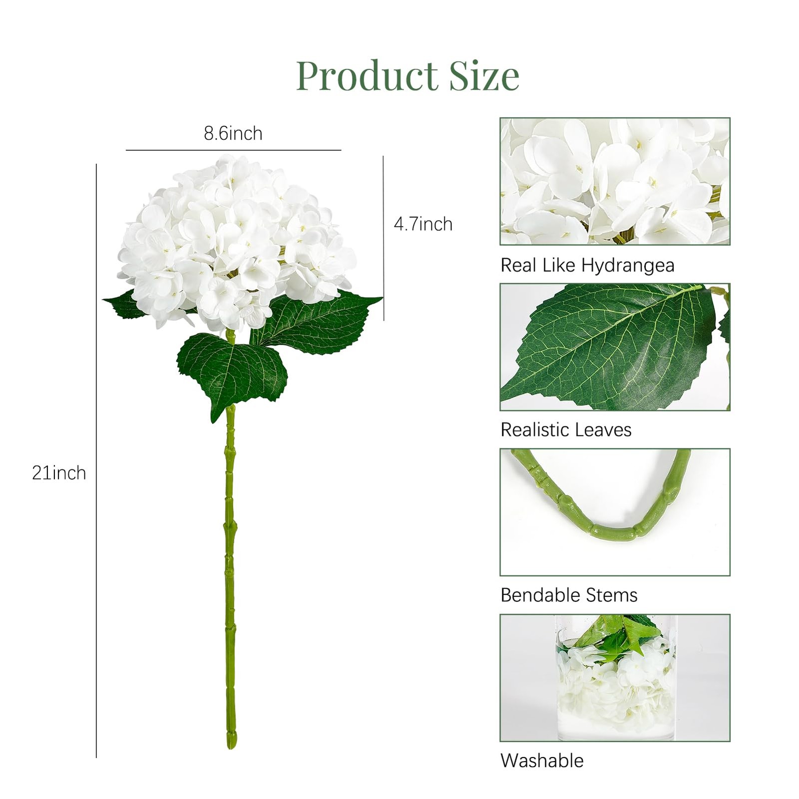 12PCS White Hydrangea Artificial Flowers for Outdoors and Indoor, Silk Faux H…