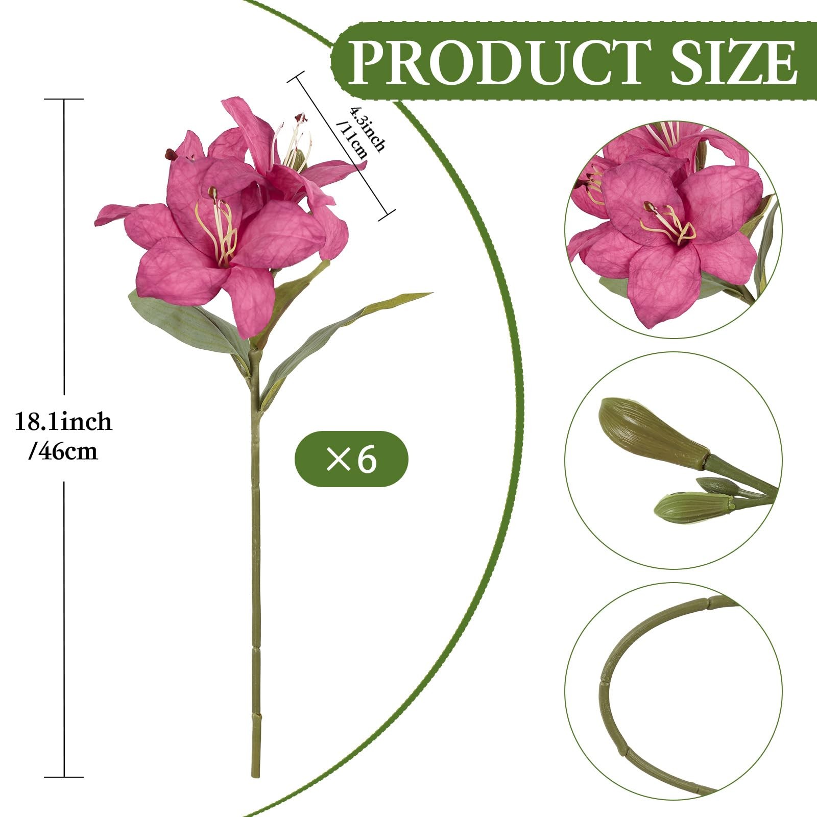 6 PCS Lilly Flowers 18 Heads Tiger Lily Artificial Flowers Realistic Fake Lil…