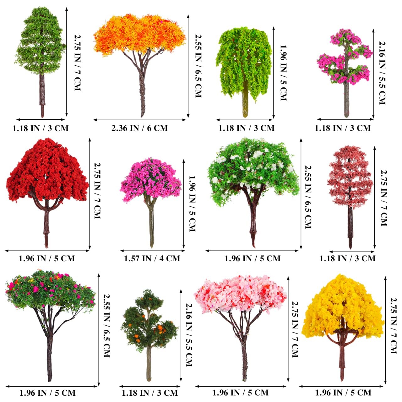 Miniature Model Trees Set Small Fake Trees Train Landscape DIY Crafts 12 PCS