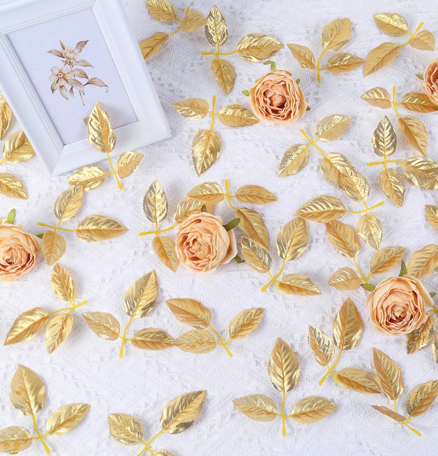100 PCS Artificial Rose Gold Leaves Greenery Fake Rose Bulk Wedding Decor