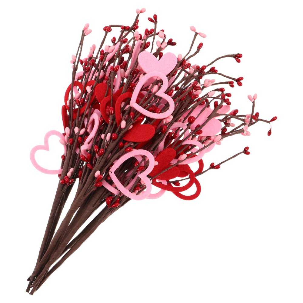 10Pcs Romantic Heart Shaped Artificial Berry Stem Picks for Valentine Decor