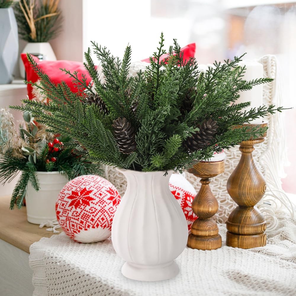 Real Touch Norfolk Pine Branches, 6 Styles Xmas Greenery For Home Decor, Green