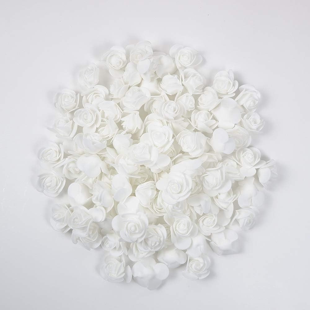 Foam Flowers Bulk Artificial Roses Crafts 3.5cm 1.38in White 100 PCS Decor DIY