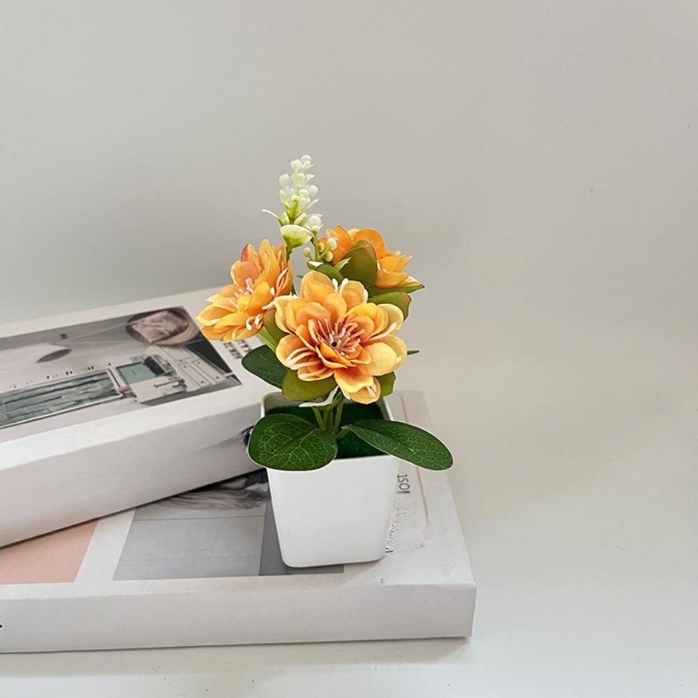 Low Maintenance Silk Chrysanthemum Potted Plant 14 x 5.5cm for Any Room Decor