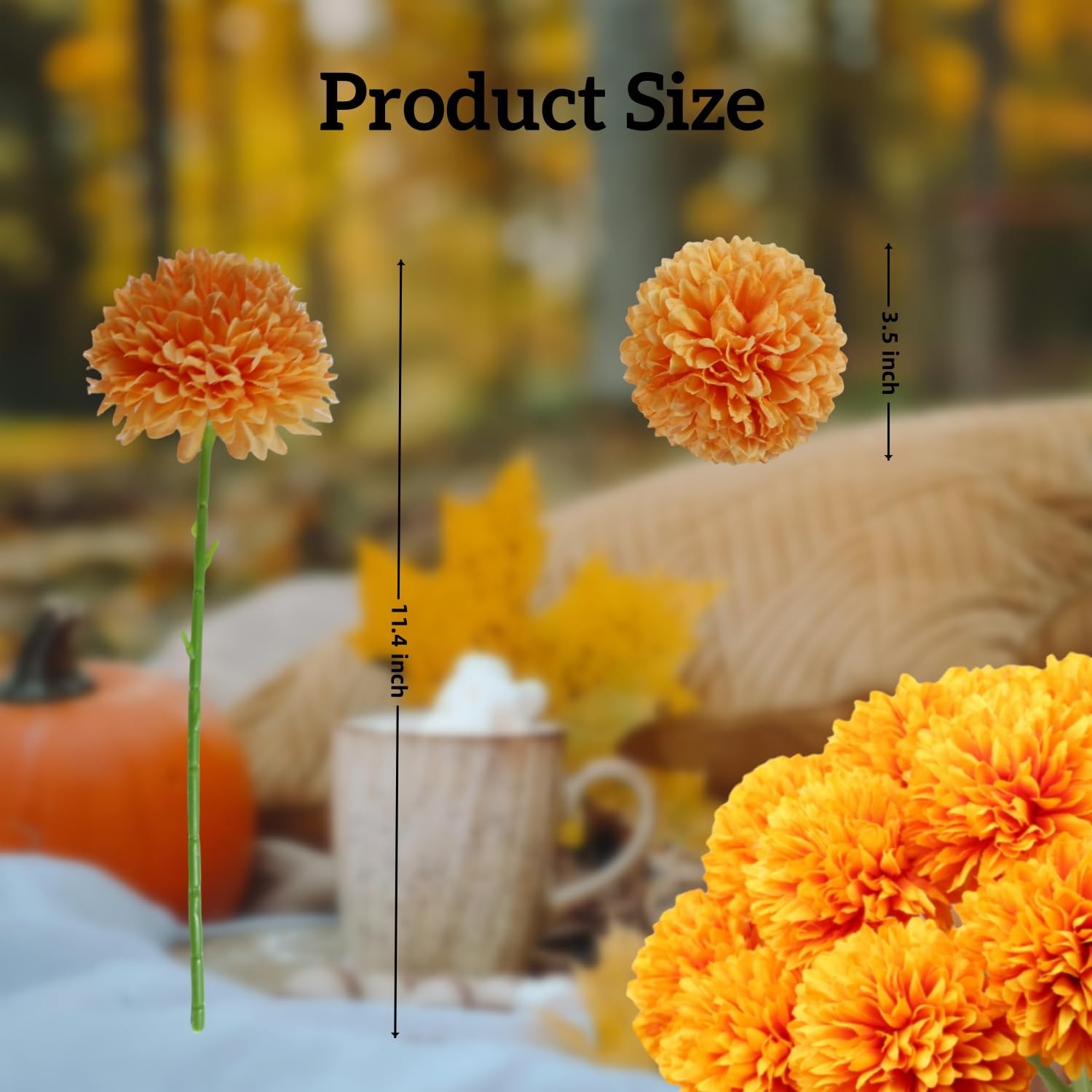 12 PCS Orange Artificial Silk Chrysanthemum Mums Fake Ball Flowers Decor