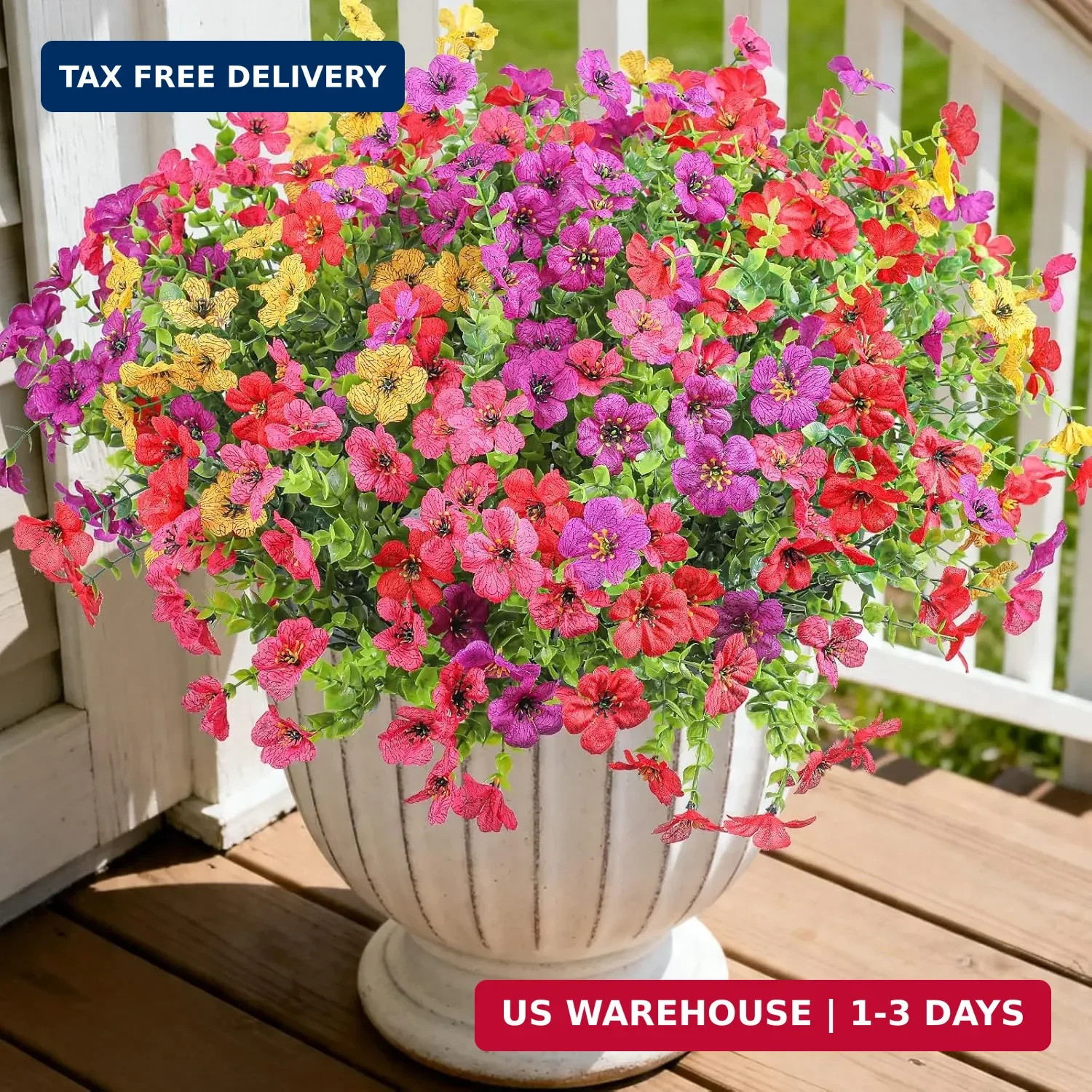 Artificial Fake Flowers Plants for Outdoors, 12 Bundles Multicolor Faux Silk Flo