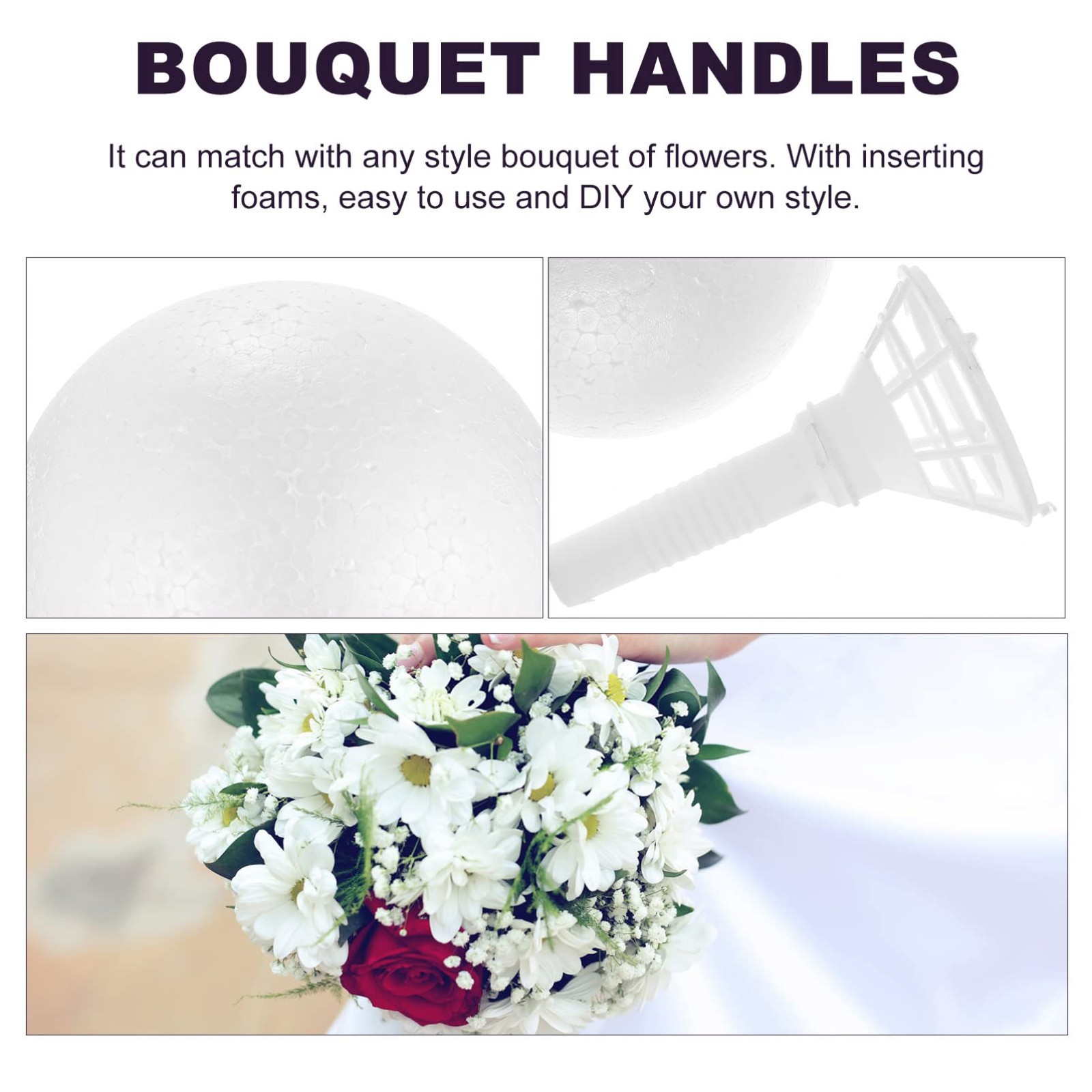 2Sets Foam Bouquet Holder Wedding Bouquet Holder Foam Floral Bridal Handle Bo…