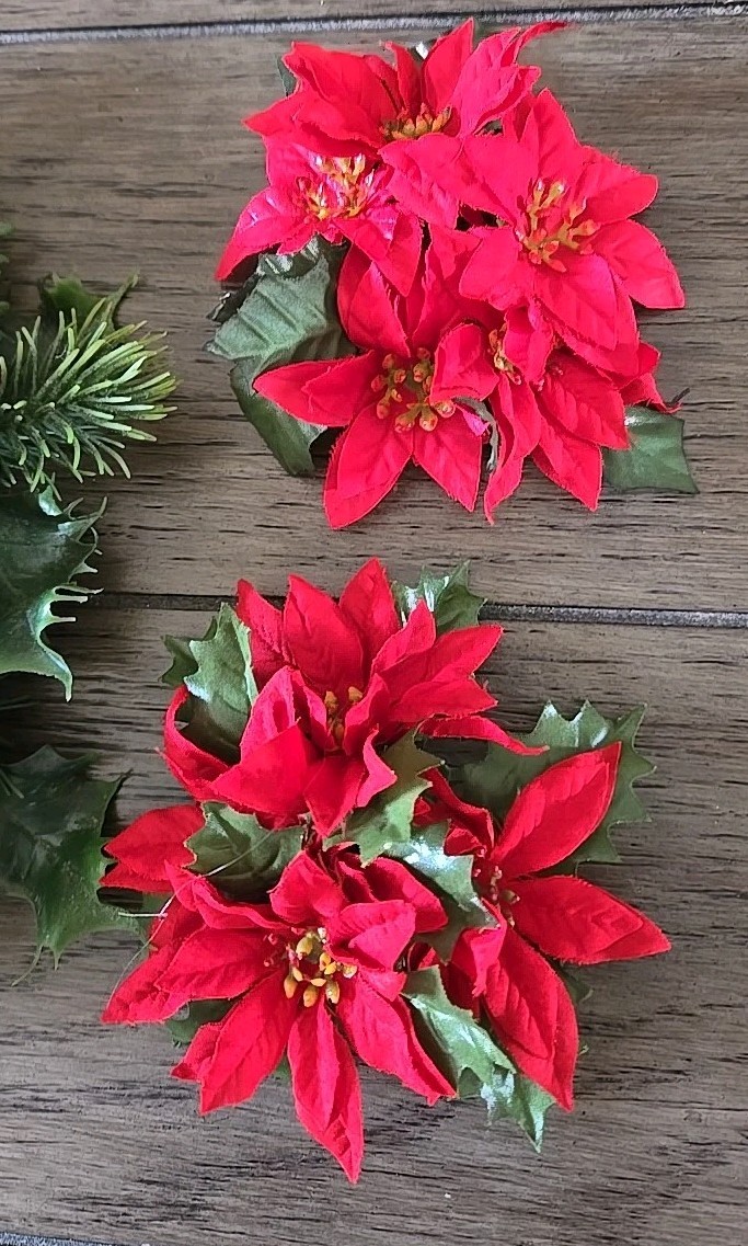 Vintage Plastic Candle Rings Christmas Wreath Set Of 5 Holly Berries Poinsettias