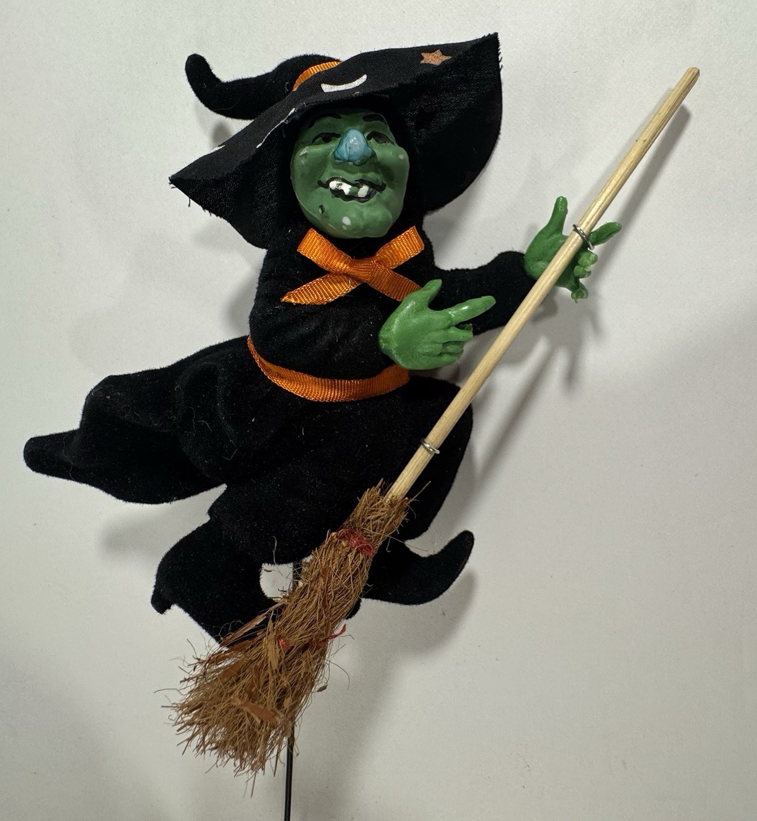 Halloween Floral Picks Pumpkin Face Blow Mold Flocked Jack-O-Lantern & Witch