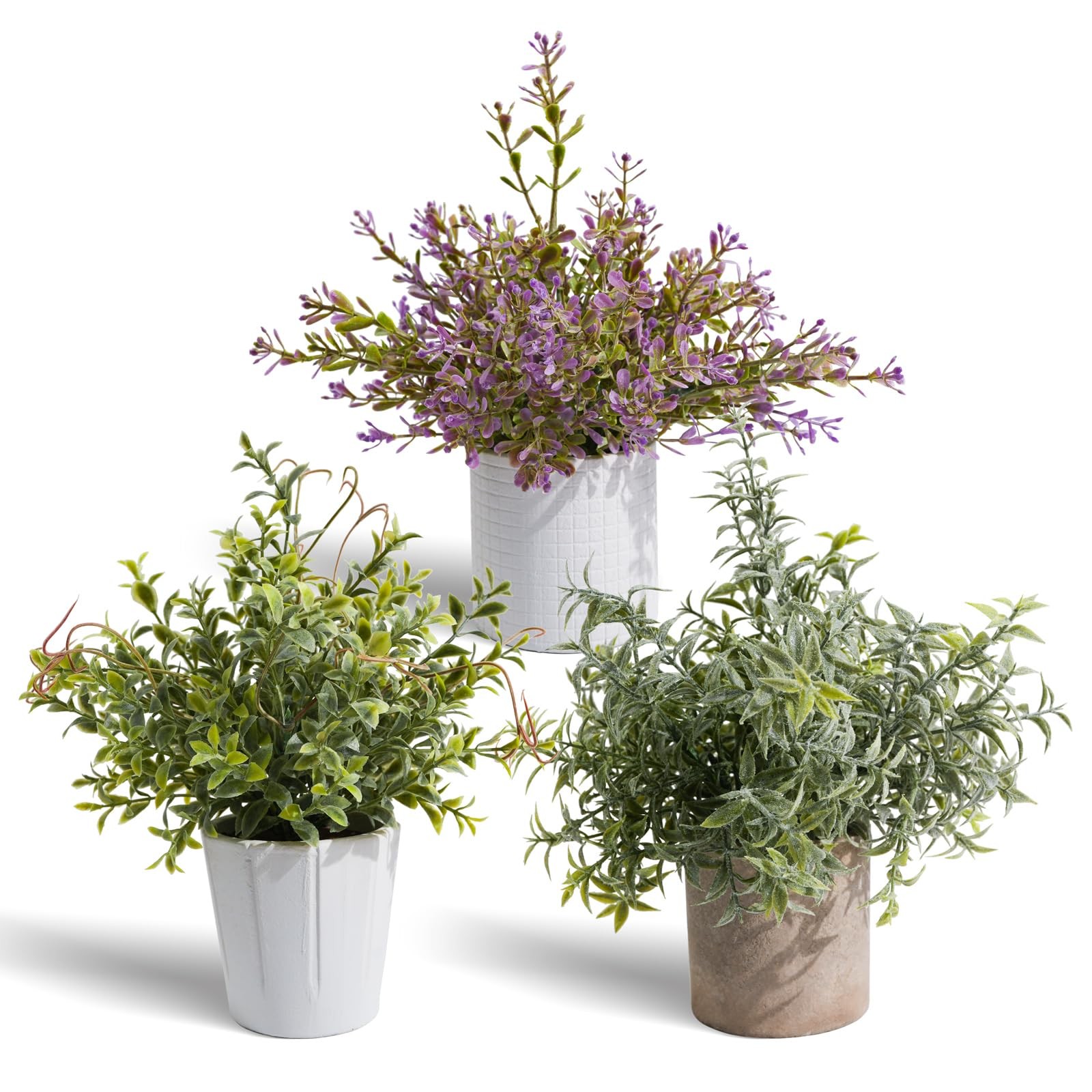 3 PCS Small Fake Plants In White Pulp Pot Artificial Indoor Desk Green Decor