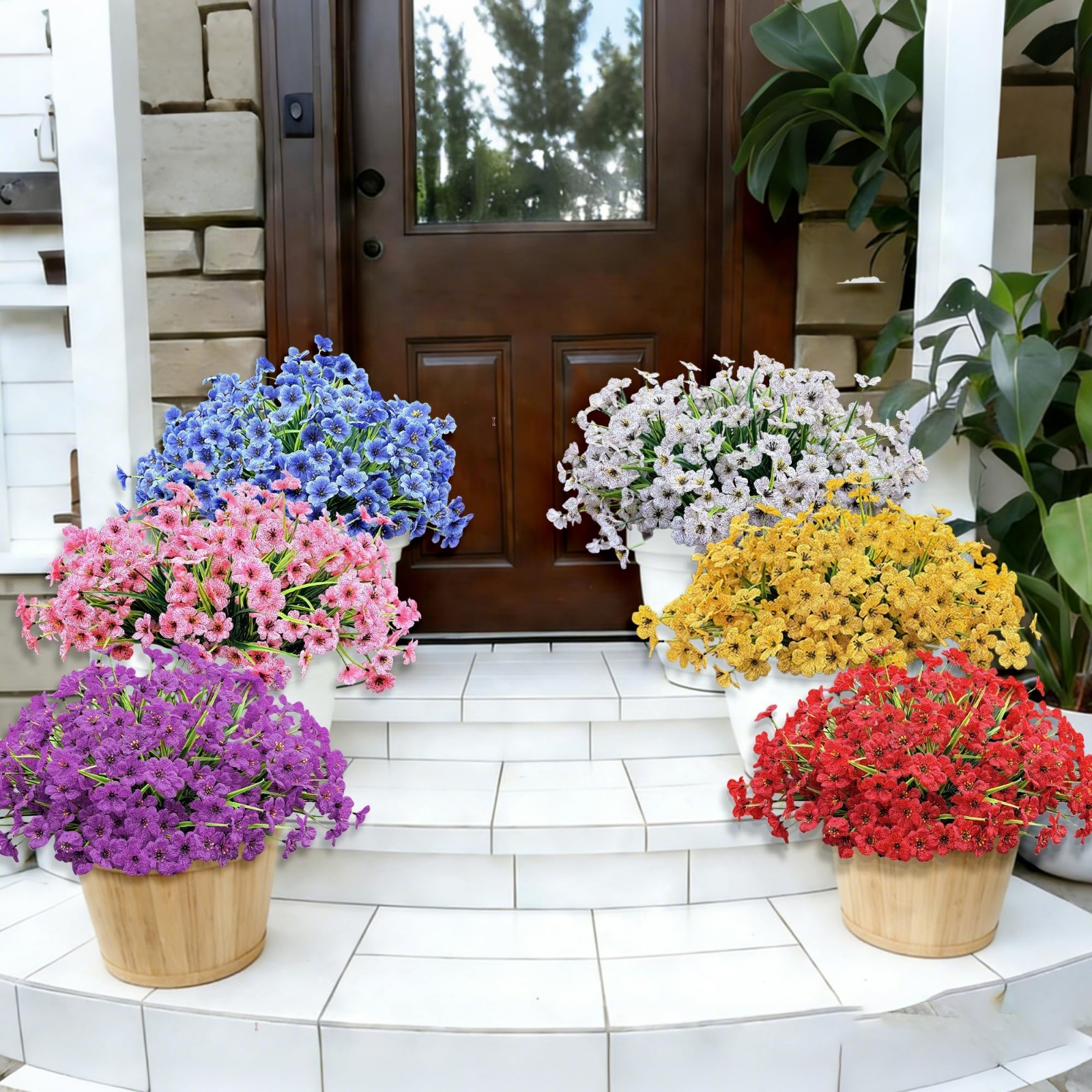 20 Bundles UV Resistant Artificial Flowers – Realistic Faux Silk Plants for Outd