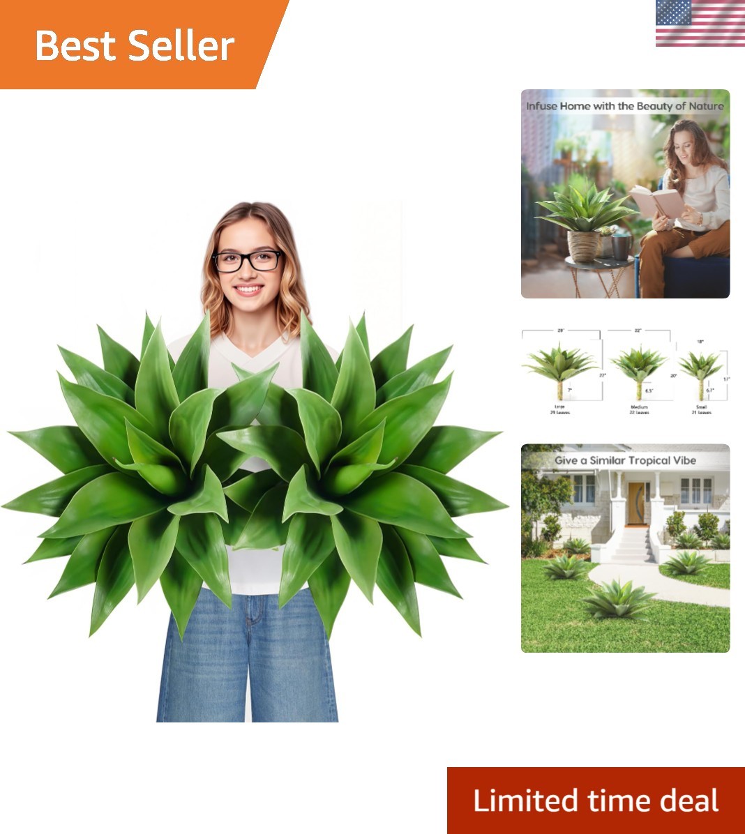 Large 28 Inch Faux Agave Plants – Set of 2 for Stylish Home and Patio Decoration