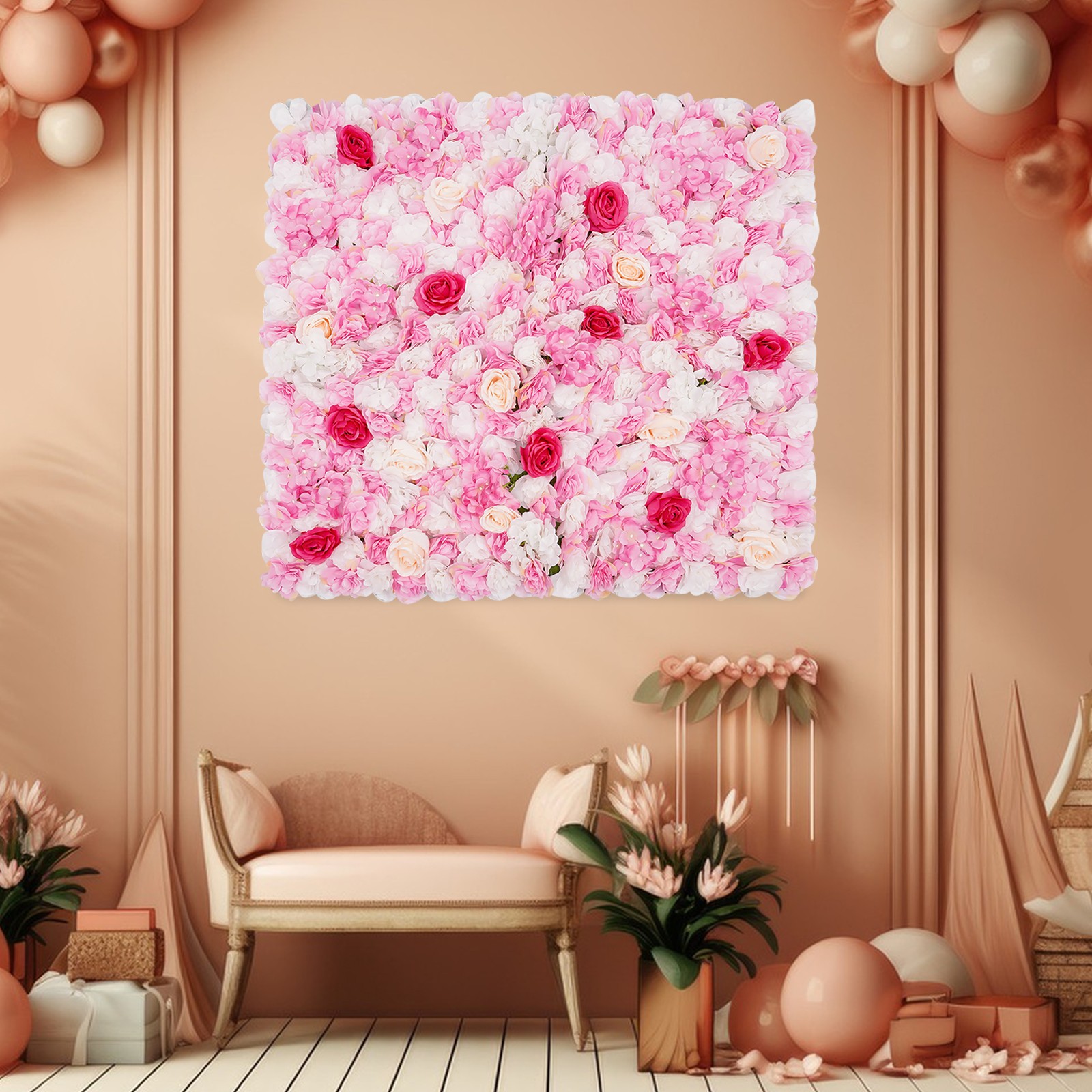 50*50*12cm Artificial Flower Wall Panel Flower Wall Mat Silk Rose Flower Panel