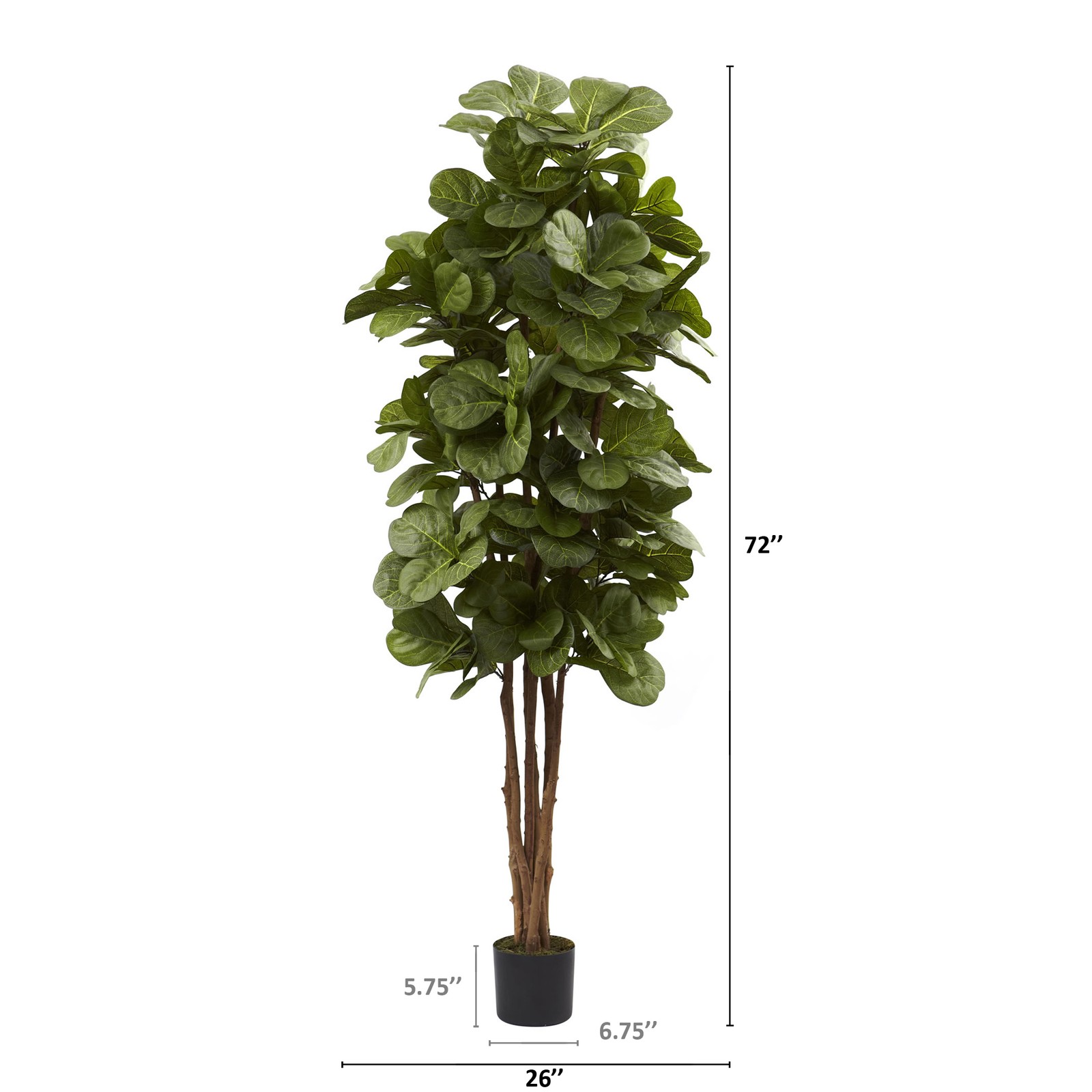 Nearly Natural 72″ Fiddle Leaf Fig Tree with Several Trunks in Green/Black