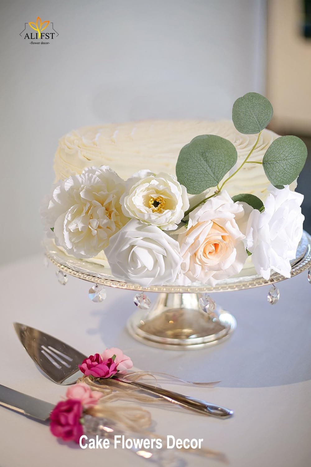 White Artificial Flowers Combo Box Set Silk Cake DIY Wedding Bouquets Decor
