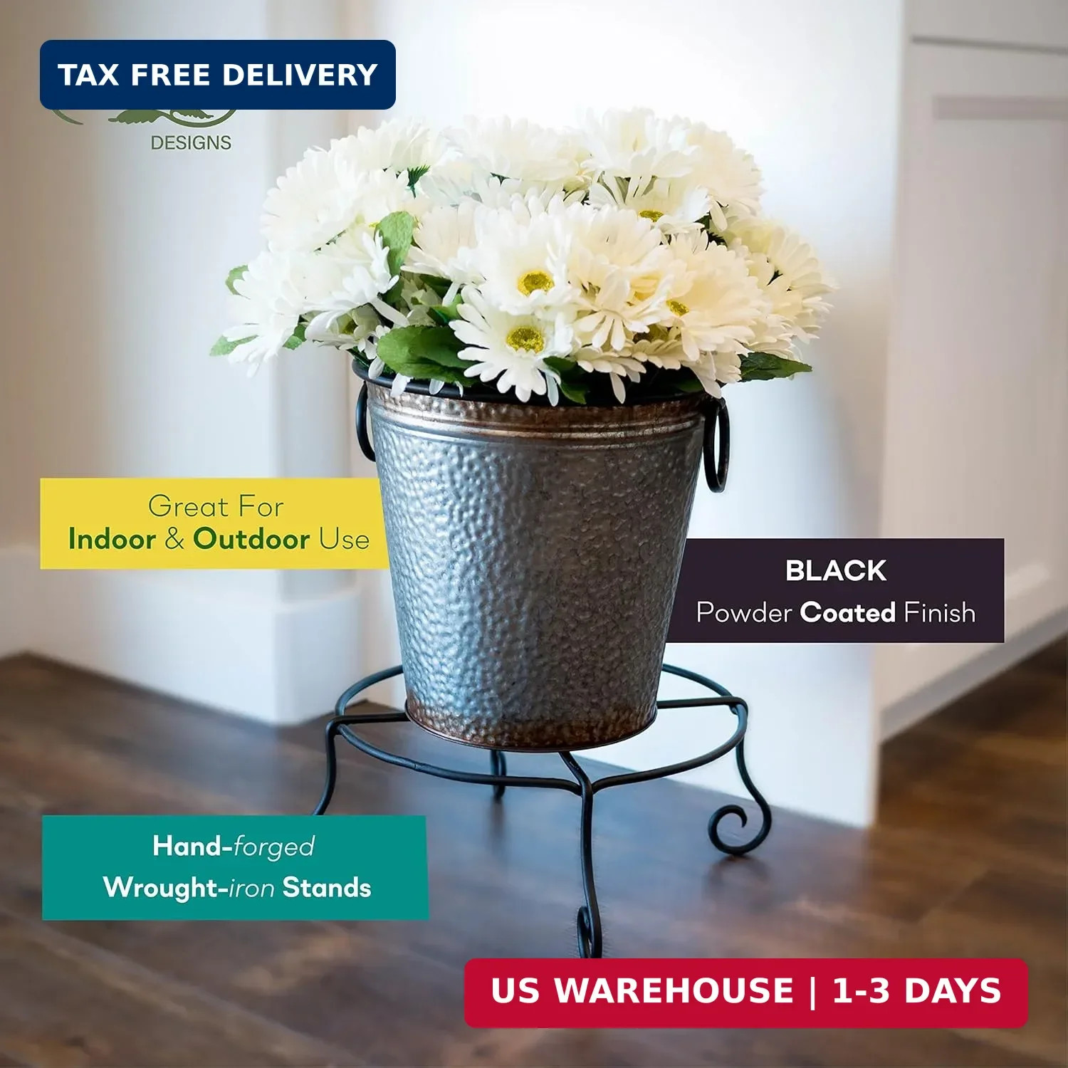 Achla Designs Piazza Flower Pot Plant Stand, Small,Black